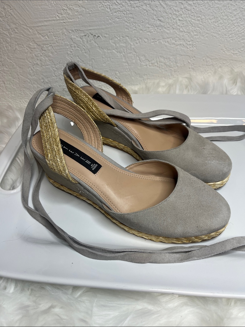 Steven By Steve Madden Gray Suede Espadrille Wedge Sandals with Ankle Tie